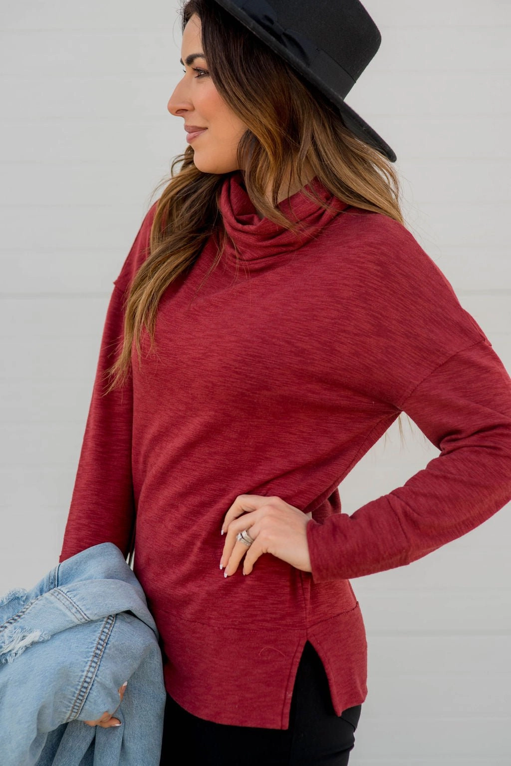 Marled Cowl Neck Sweatshirt Comfy Street Style