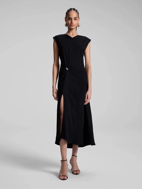 Easy Draping Subtle design Mary Hammered Crepe Midi Dress