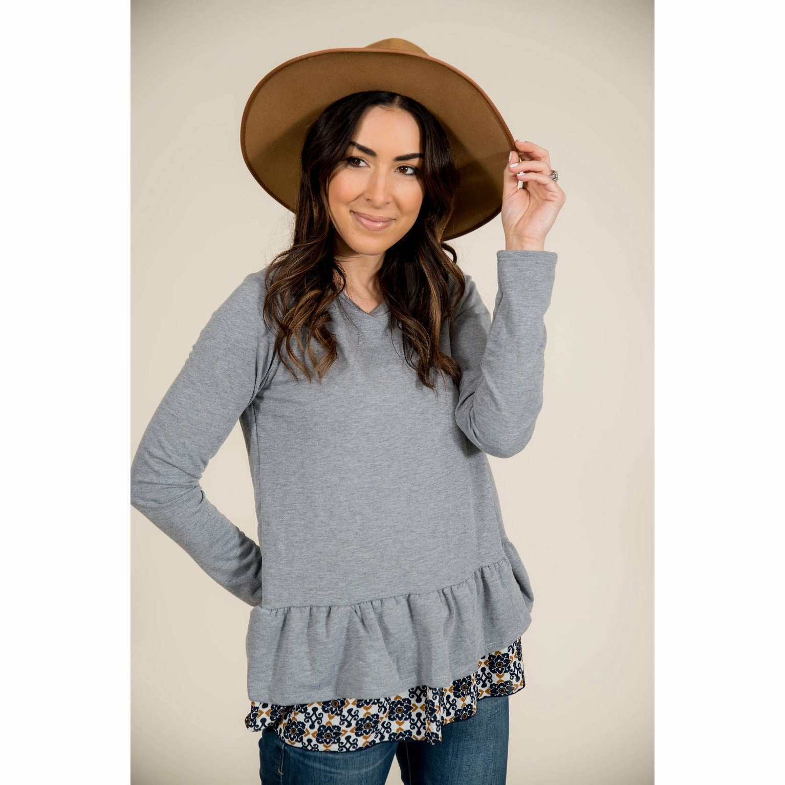 Medallion Bottom Sweatshirt Tee product chambray casualness Layer Chic