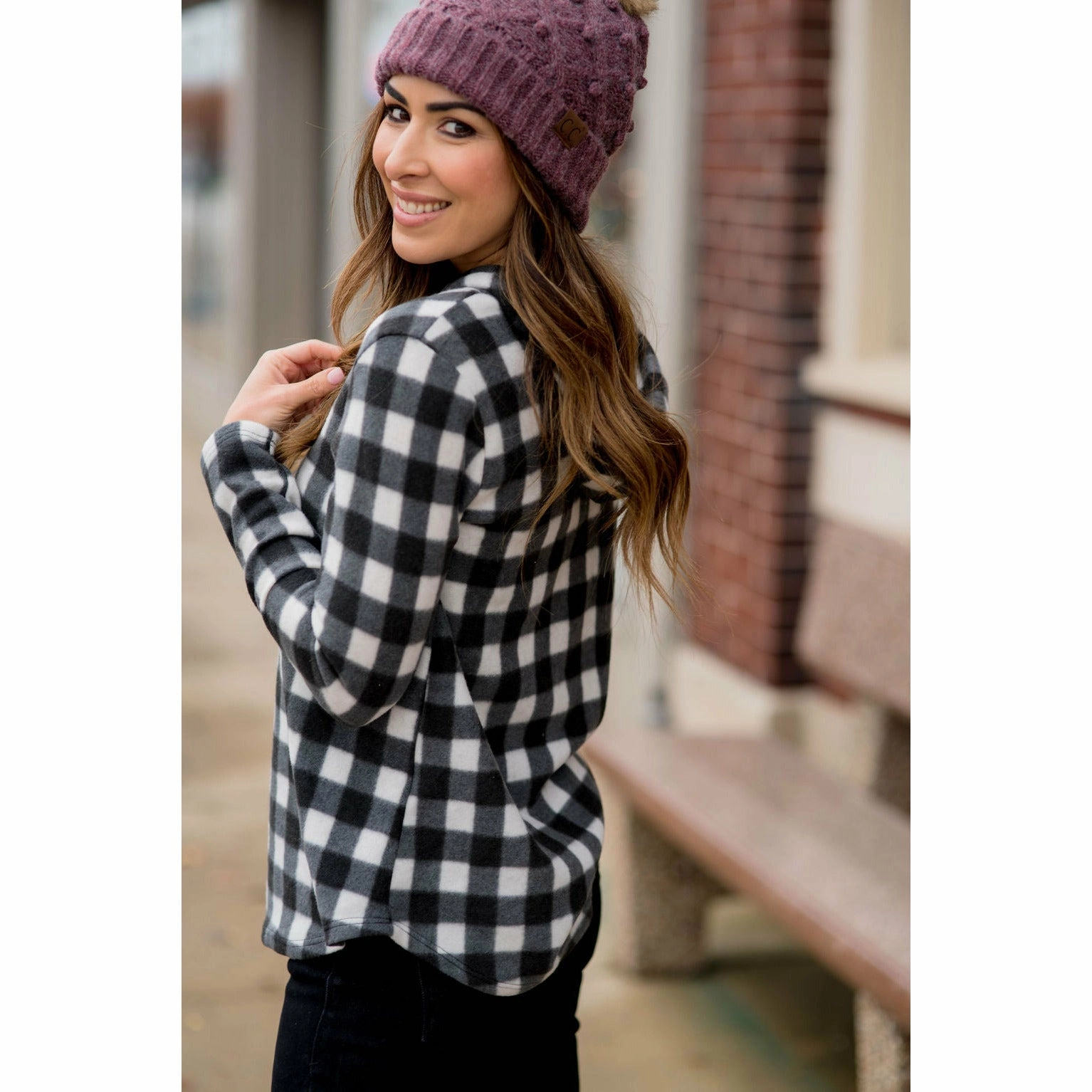 Micro Buffalo Plaid Hoodie Travel Friendly