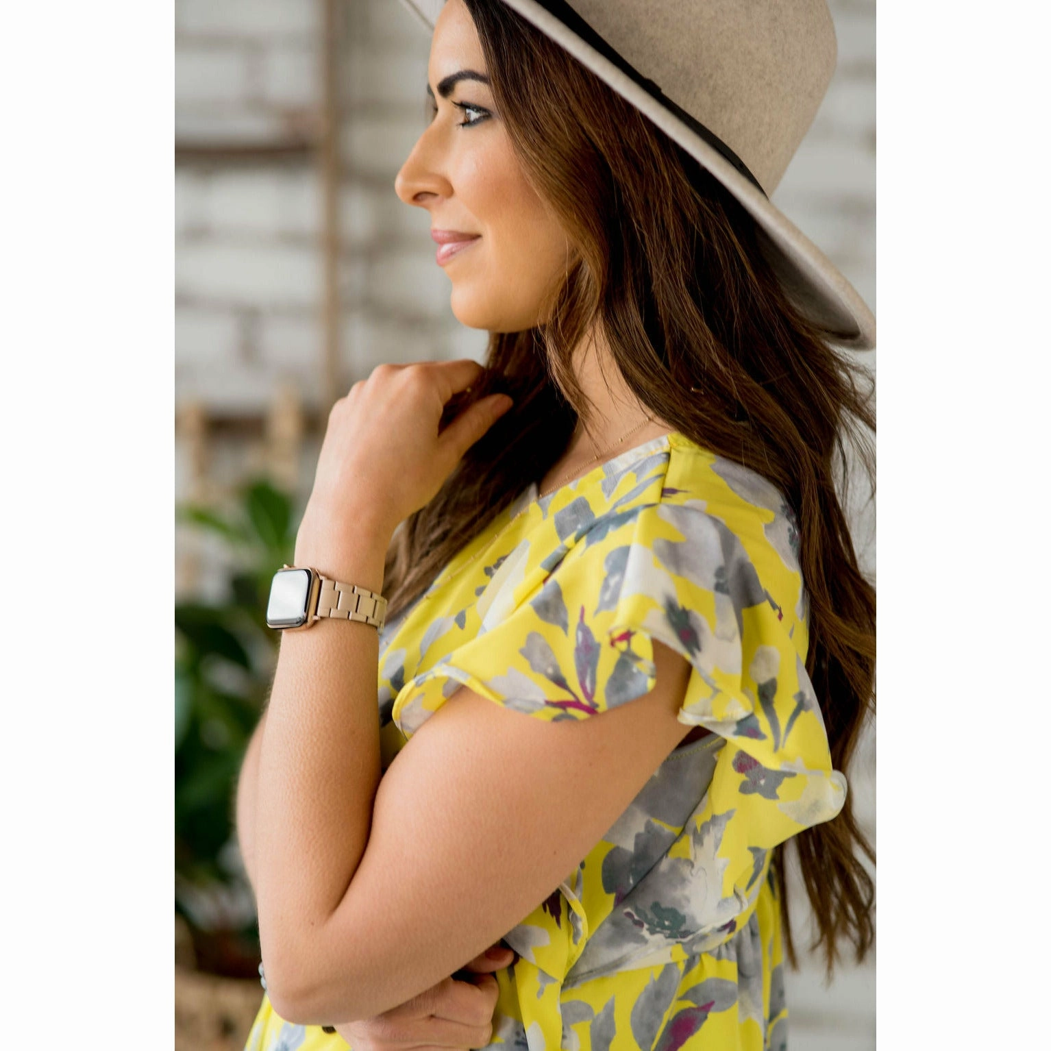 Pale Yellow Ruffle Sleeve Floral Blouse CrossGrain Fabric FlexFoamInserts