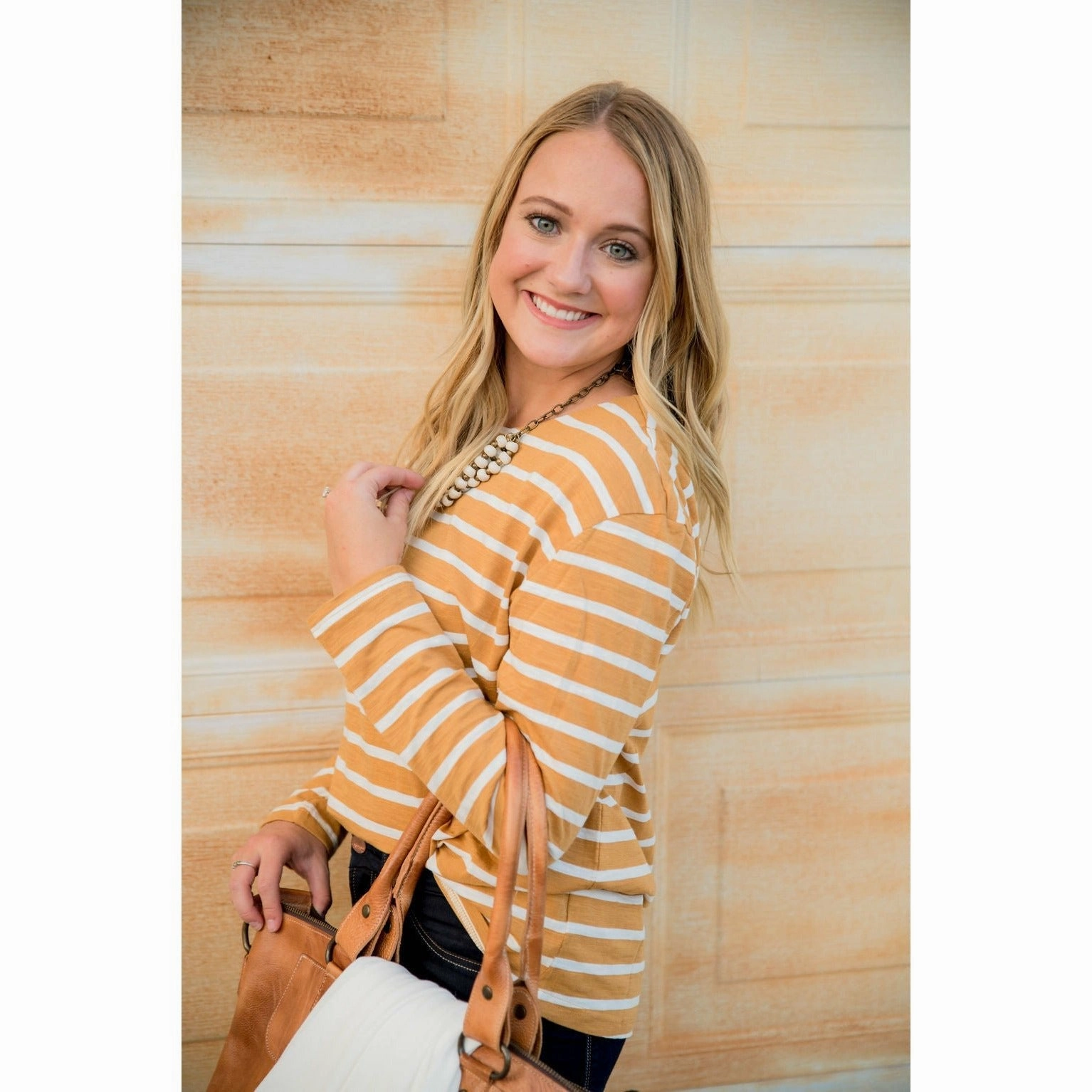 Button Back Striped Sweatshirt Modern Active product formal casual balance