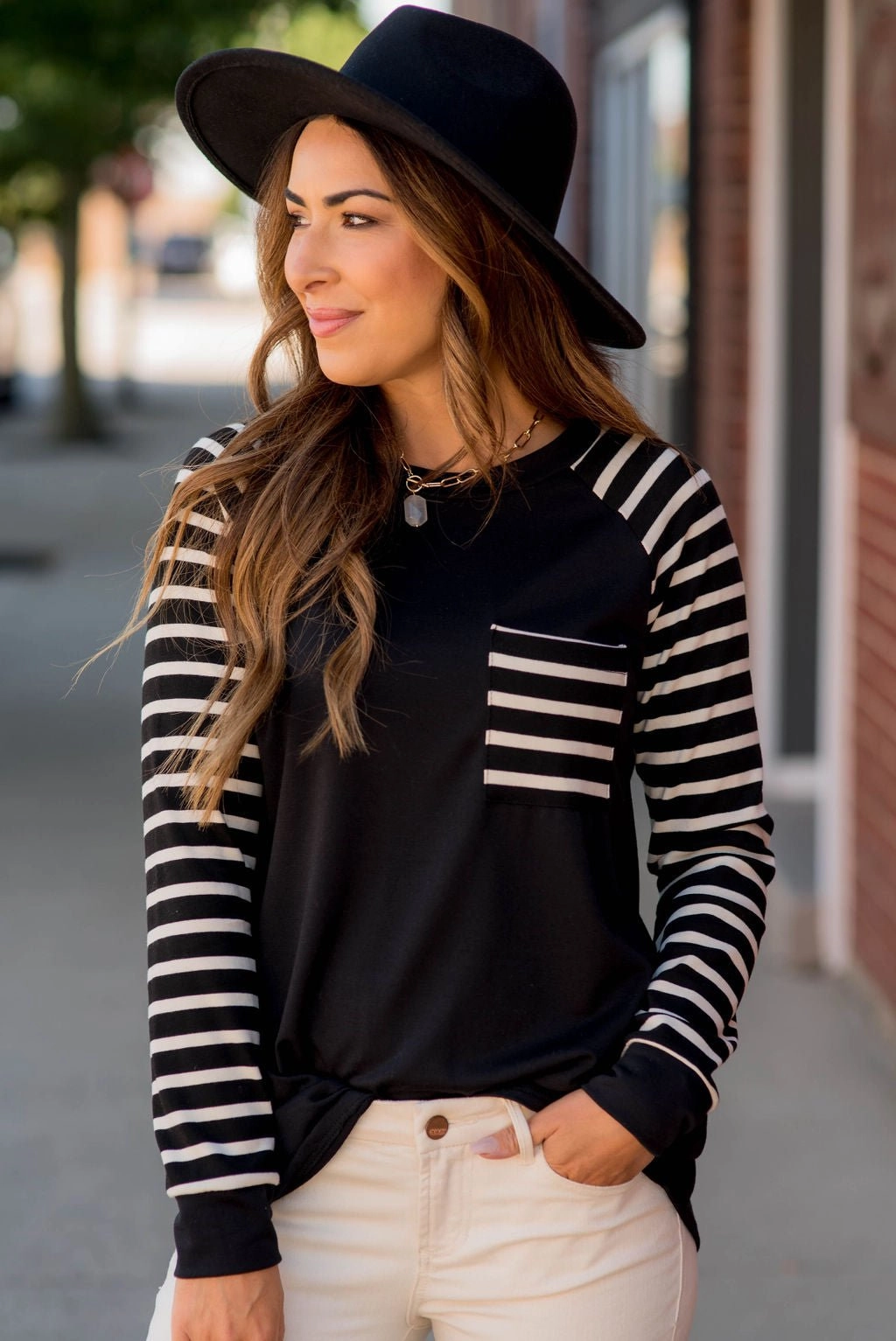 design trend Striped Sleeve Pocket Sweatshirt