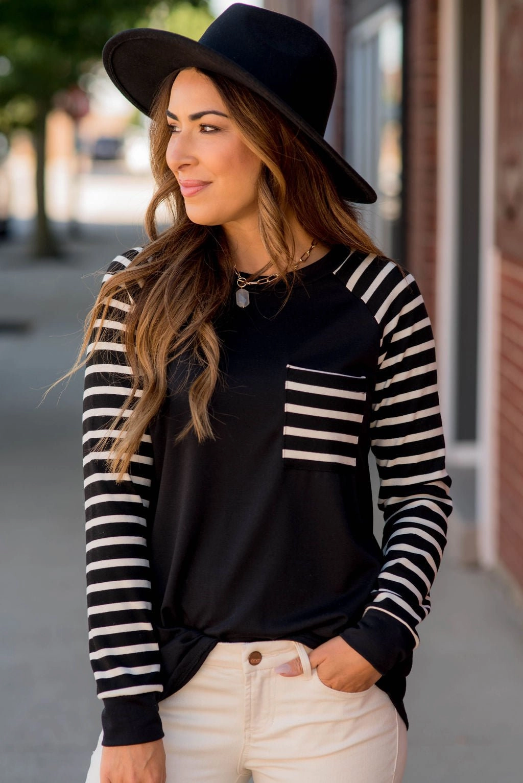 Cozy Mood product safety Striped Sleeve Pocket Sweatshirt