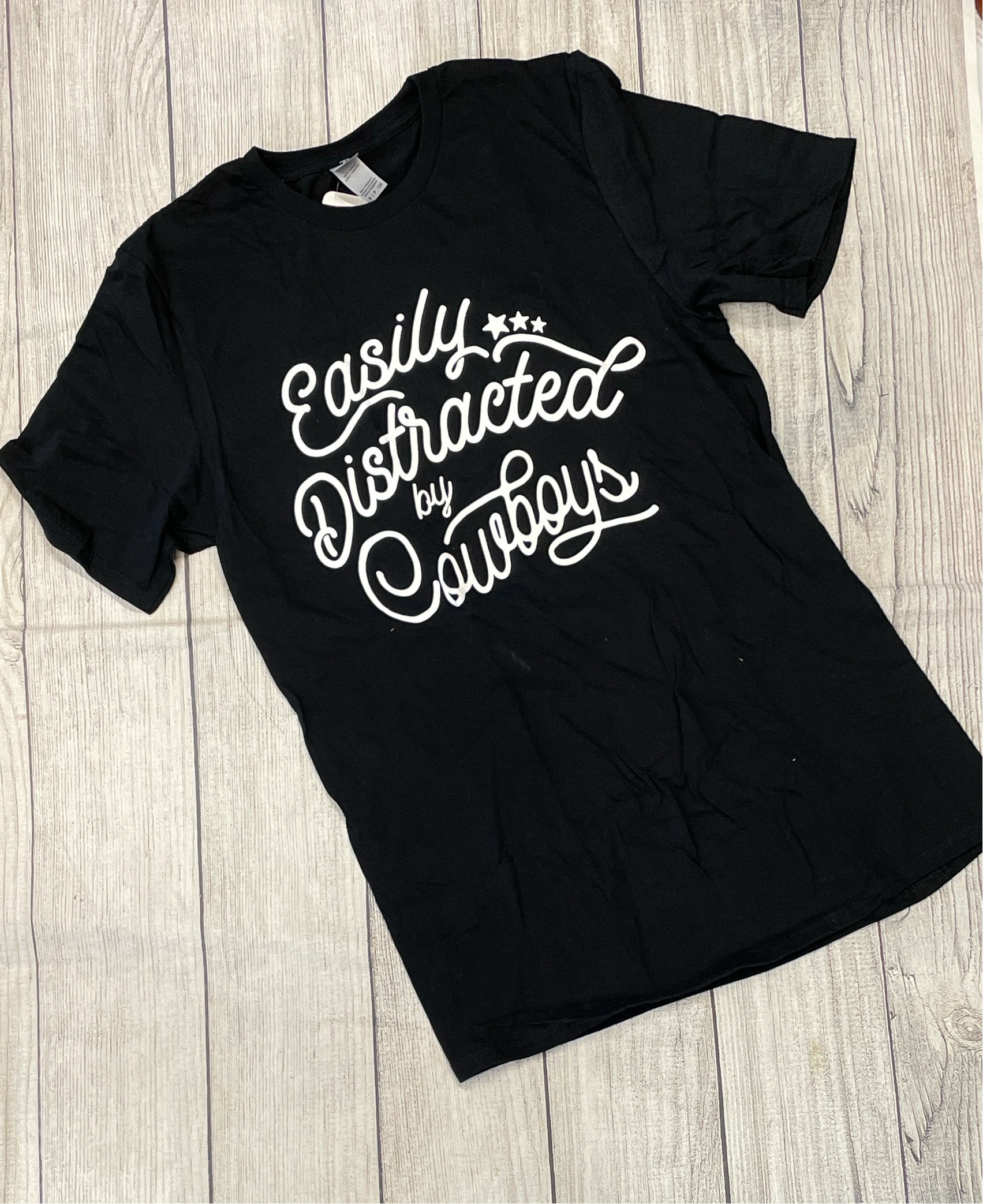 Chafe Free Armhole athletic style Easily Distracted By Cowboy Tee