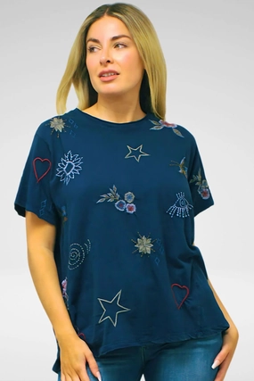 Minimalist Apparel Comfy Stretch Fit Kyla Seo Embroidered Flower Tee