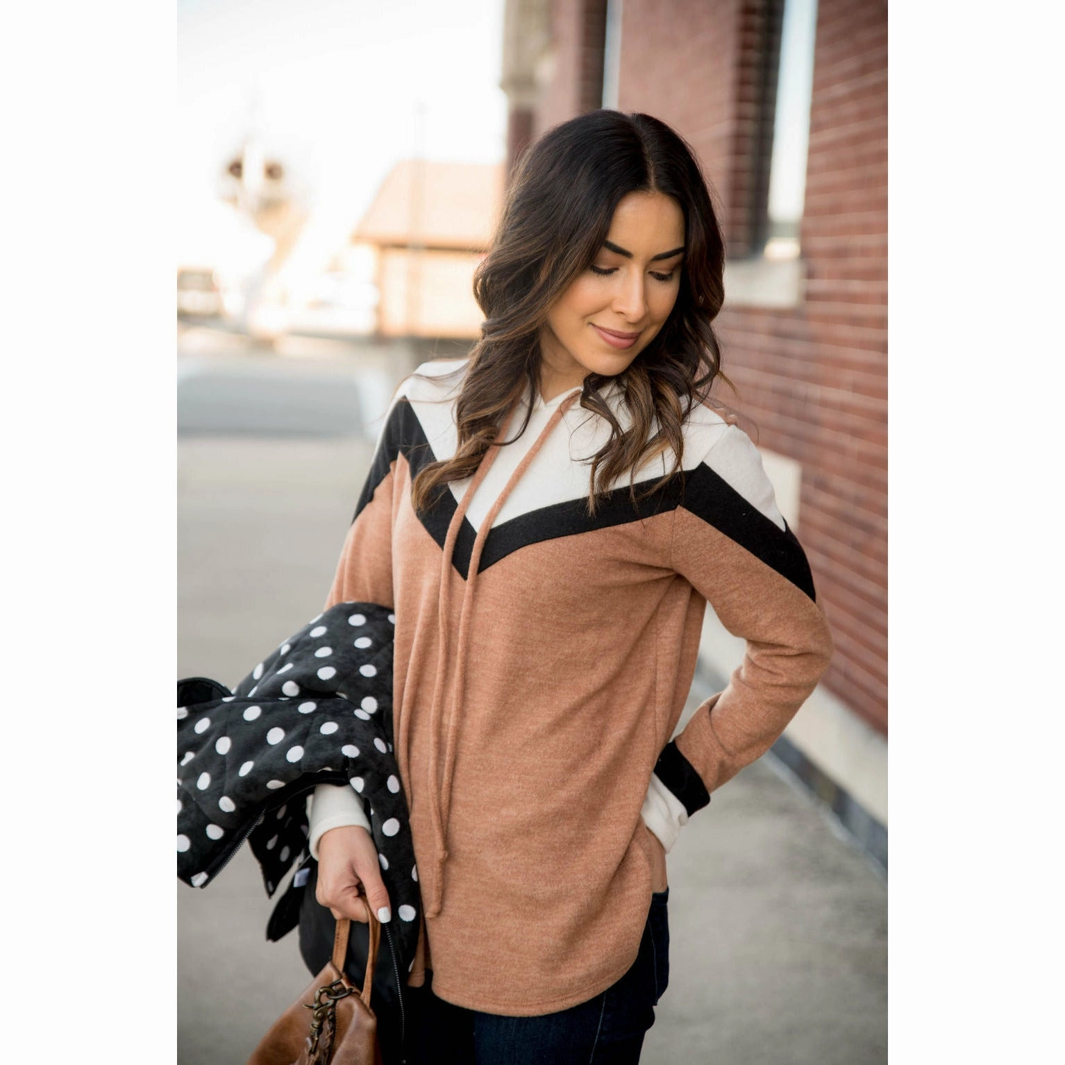 Outdoor Relaxed Shrink resistant Chevron Top Hoodie