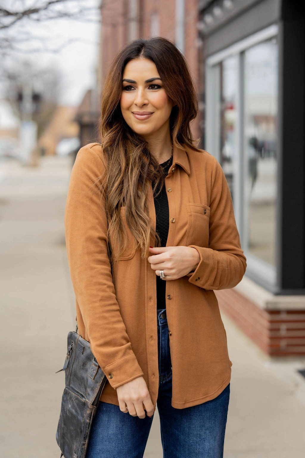 Simple Marled Shacket Moisture Wicking Inner Weekend Casual