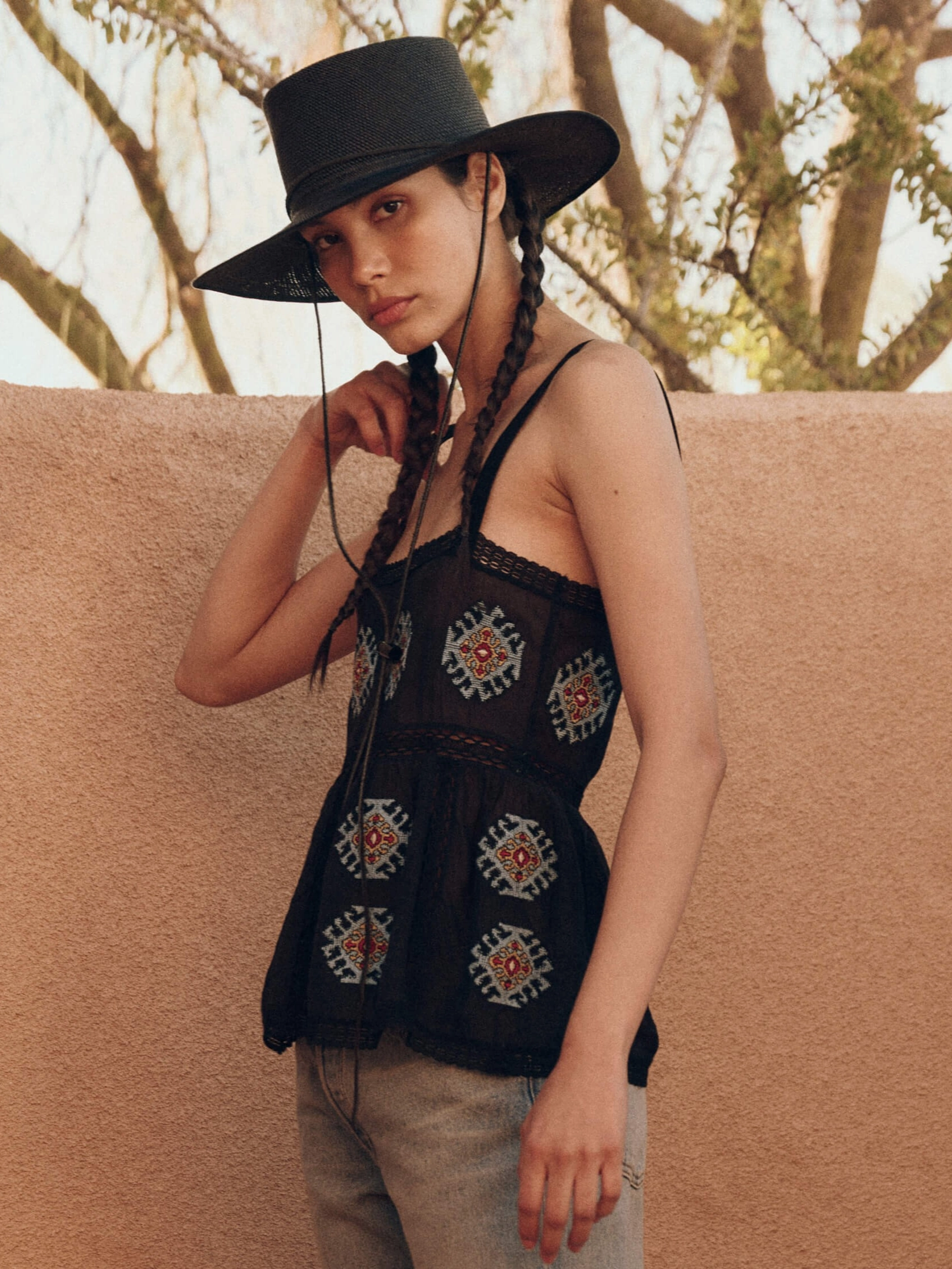 Luxurious Feel NonToxicCoating The Roam Top with Folklore Embroidery