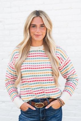 Layered Knit Multicolor Blocked Stripes Sweater