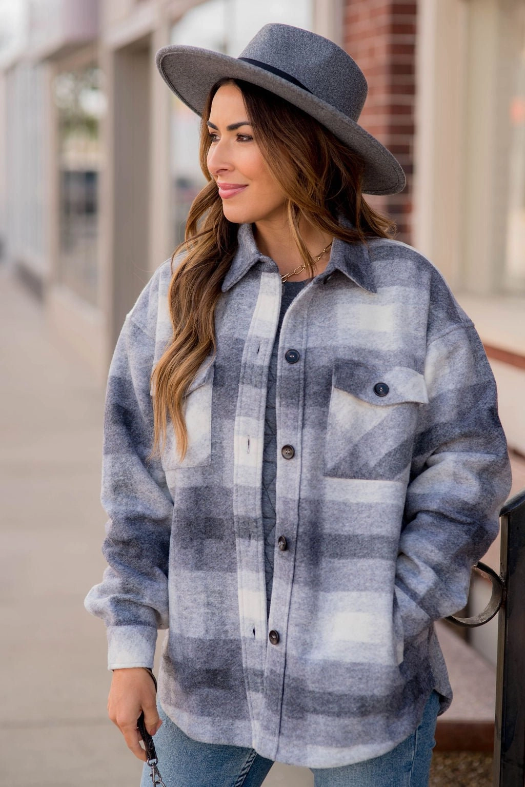 Down Filled Double Layered Collar Faded Away Shacket