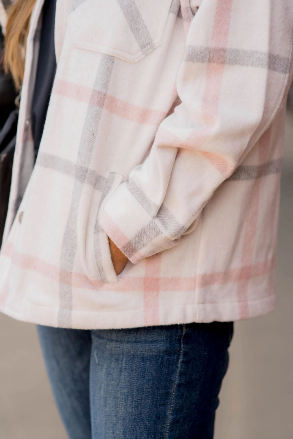 Windproof Cuffs Pastel Plaid Shacket
