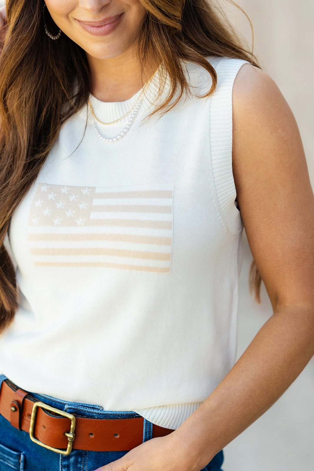 Casual Fit Quick Slip Muted Flag Ribbed Trim Knit Tank