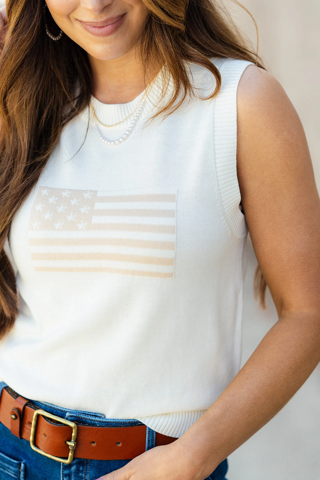 Everyday Cozy Low Maintenance Care Muted Flag Ribbed Trim Knit Tank