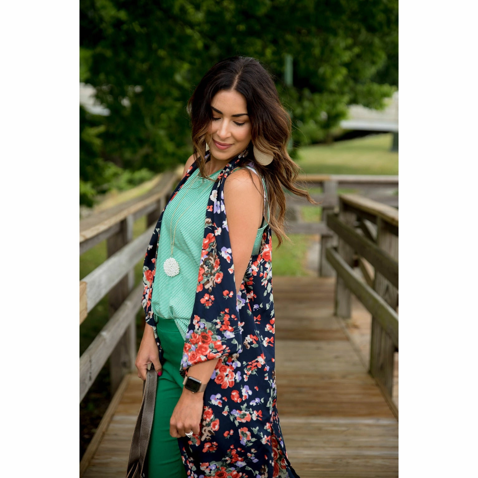 Navy Floral Kimono Vest snag resistant