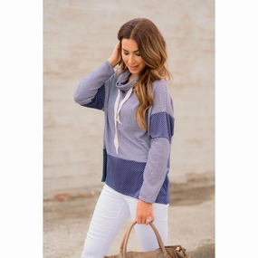 Navy Striped Dotted Cowl Neck Sweatshirt product neon energy Sustainable