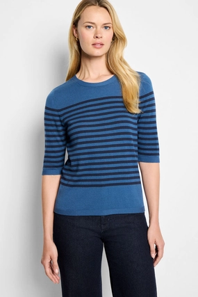 NIC ZOE Stripe Cotton Sweater Tee Cozy Hug Eco Friendly Knitwear