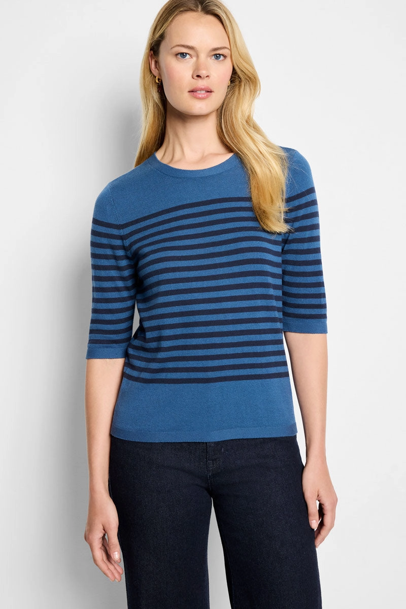 NIC ZOE Stripe Cotton Sweater Tee Cozy Hug Eco Friendly Knitwear