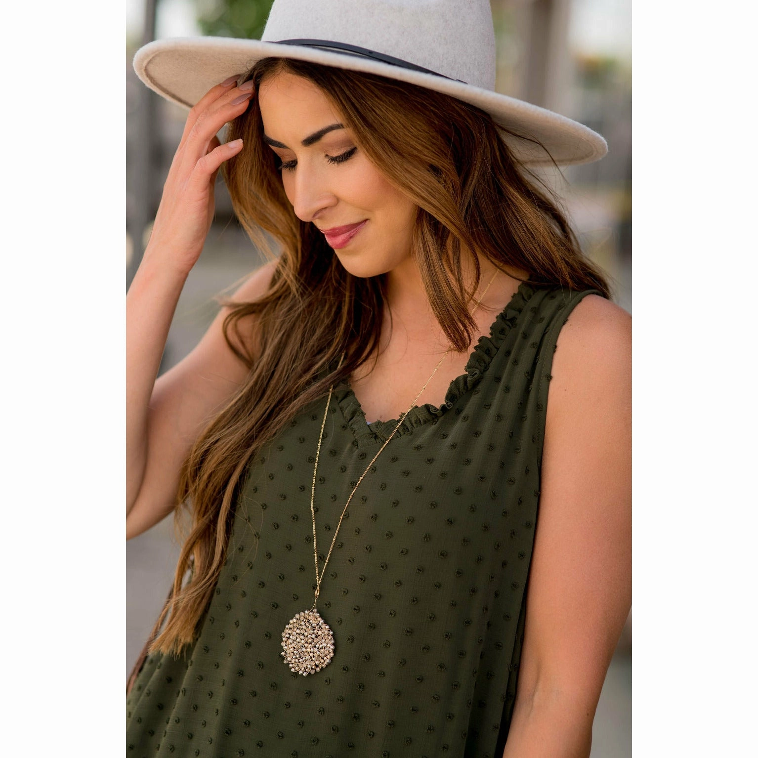 Elegant Mature Micro Textured Dot Ruffle Tunic Dress