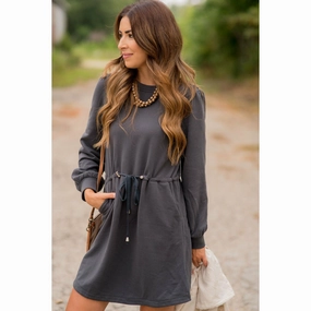 Tie Waist Pocket Sweatshirt Dress Soft cotton dress Stylish Waistband