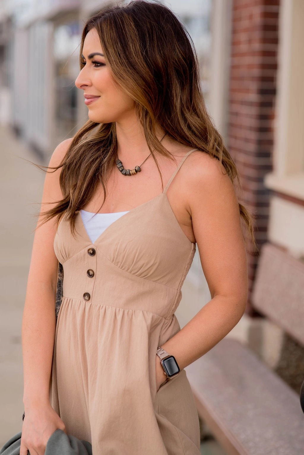 Button Bodice Thin Strapped Midi Dress Festival-Ready