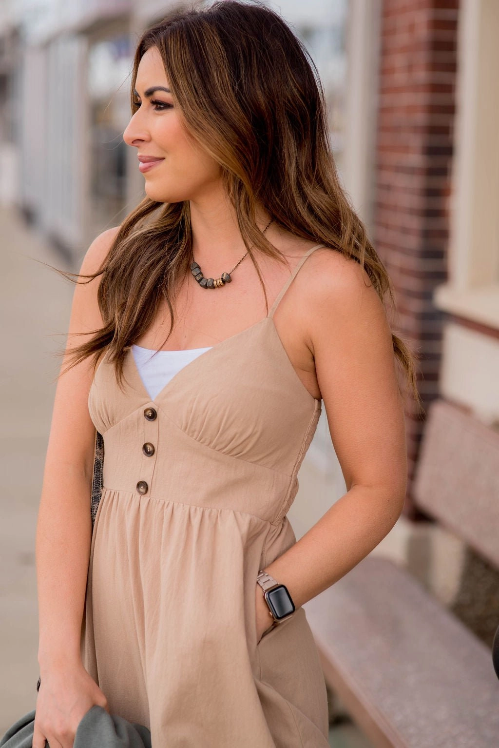 Fit Easy Button Bodice Thin Strapped Midi Dress