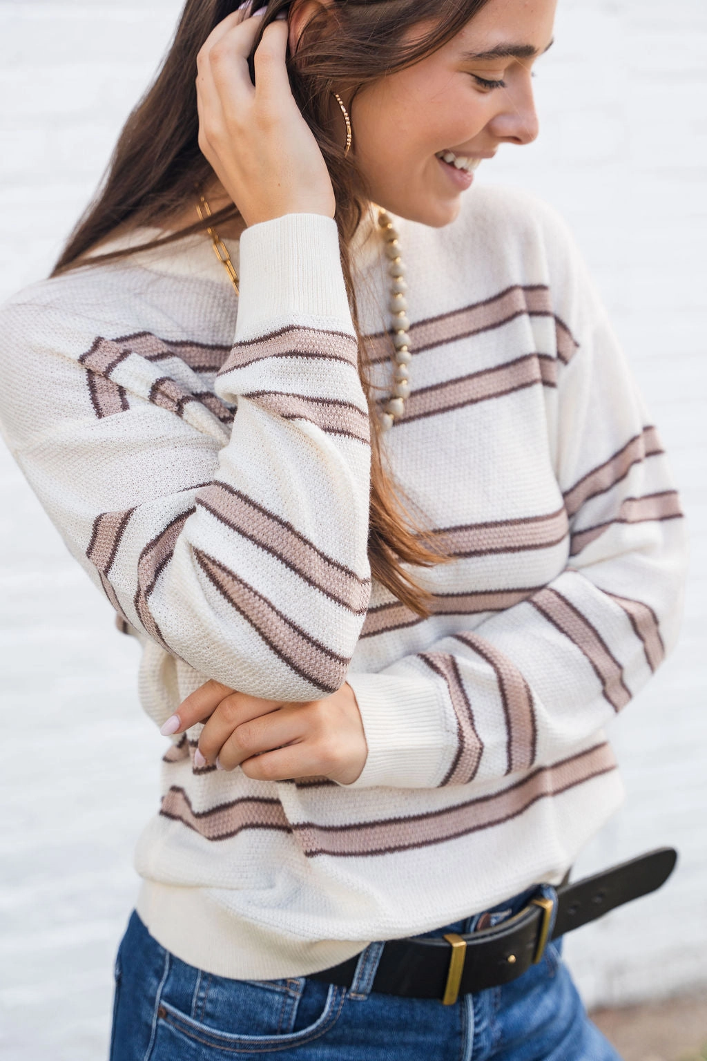 Outlined Stripes Sweater Trendy Knit All Season Wear