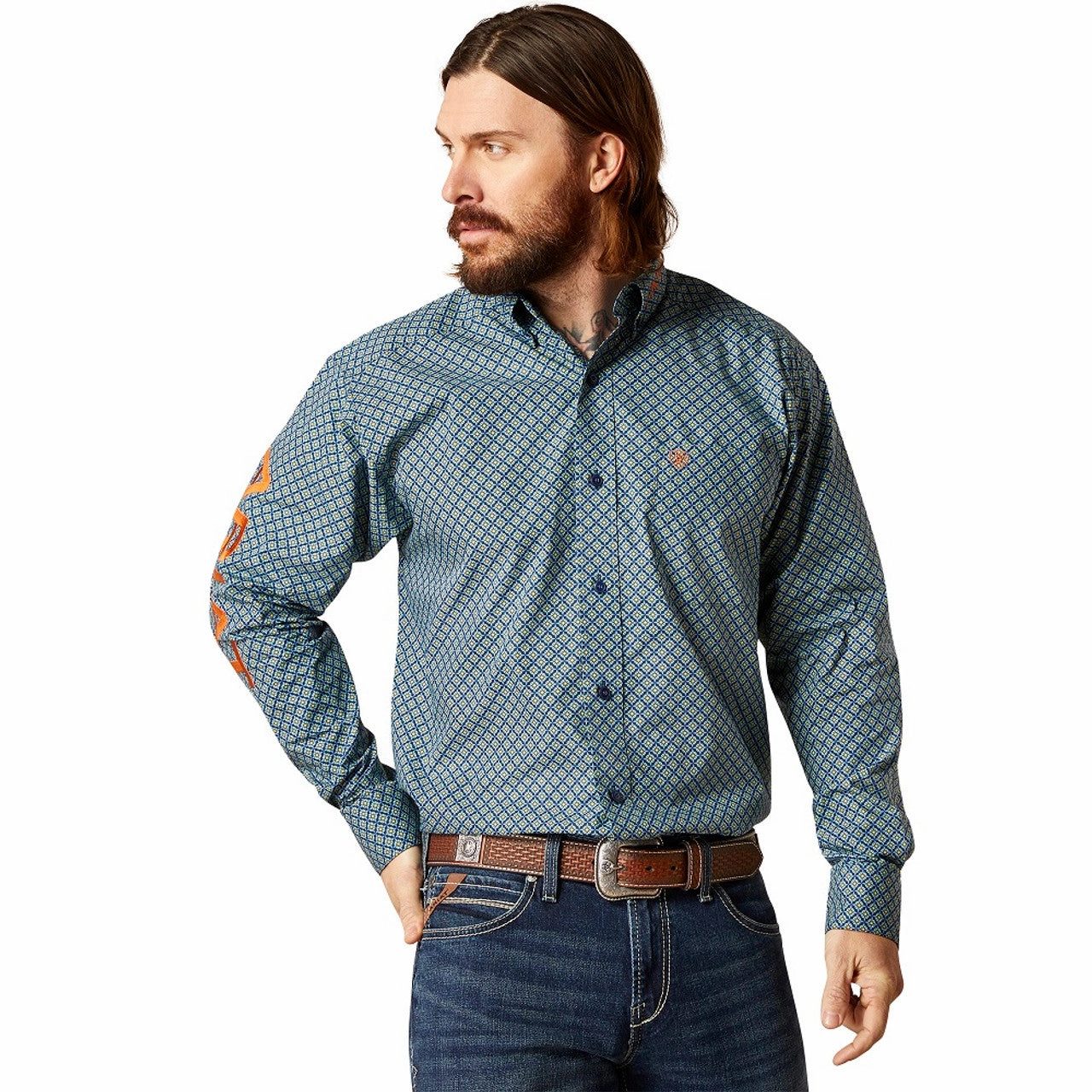Non Restrictive Armhole Soft Feel Ariat Men??s Team Walton Classic Moonlight Ocean Shirt