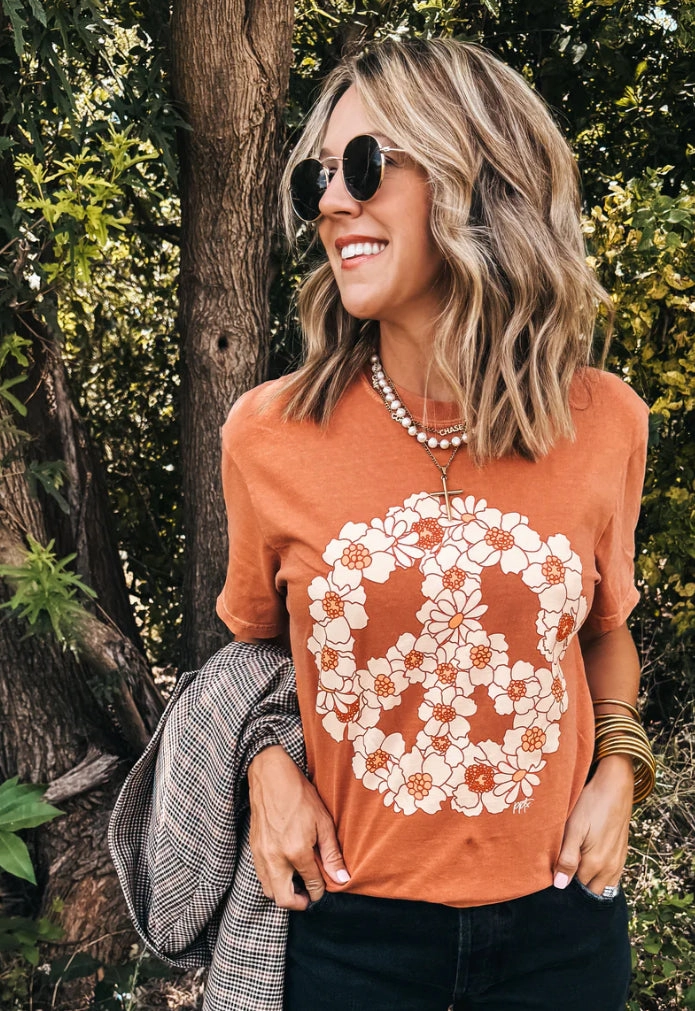Peace Flower Tee - Orange EasyCare Fabric