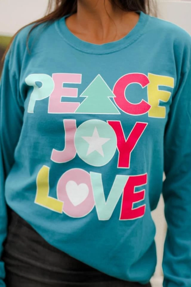 Peace Love & Joy Long Sleeve Topaz Tee Versatile Performance Comfy Casual Wear