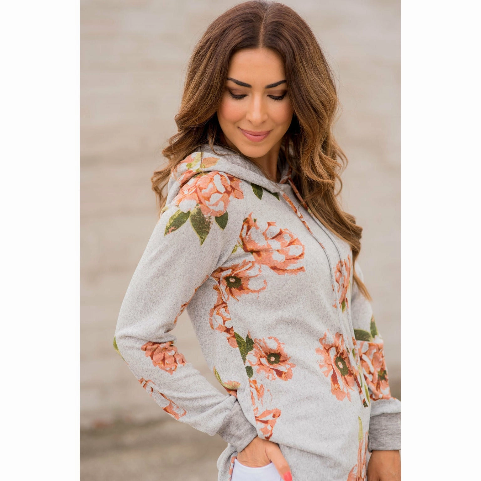 Peach Floral Grey Hoodie product formal casual harmony Layer Comfort