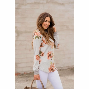 Business casual Peach Floral Grey Hoodie