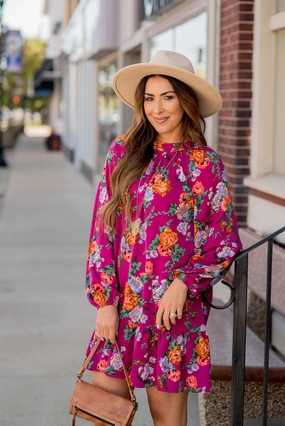 All Day Ready Moment Glow Floral Bunches Long Sleeve Dress
