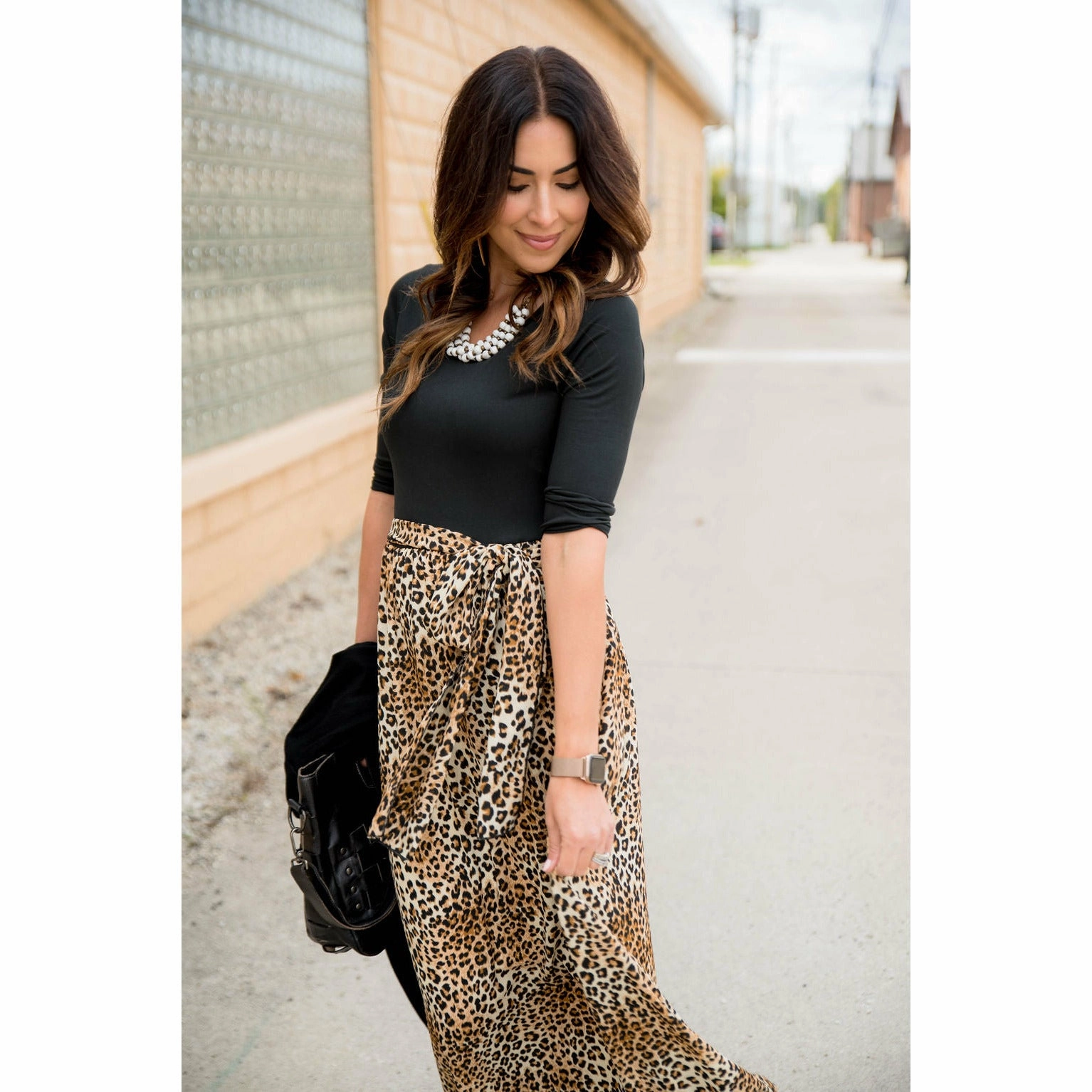 All Wear Sunny Lace 3/4 Sleeve Leopard Bottom Maxi