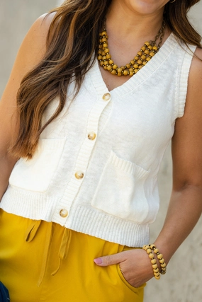 Sophisticated Comfort Pocket Accented Knit Button Up Tank