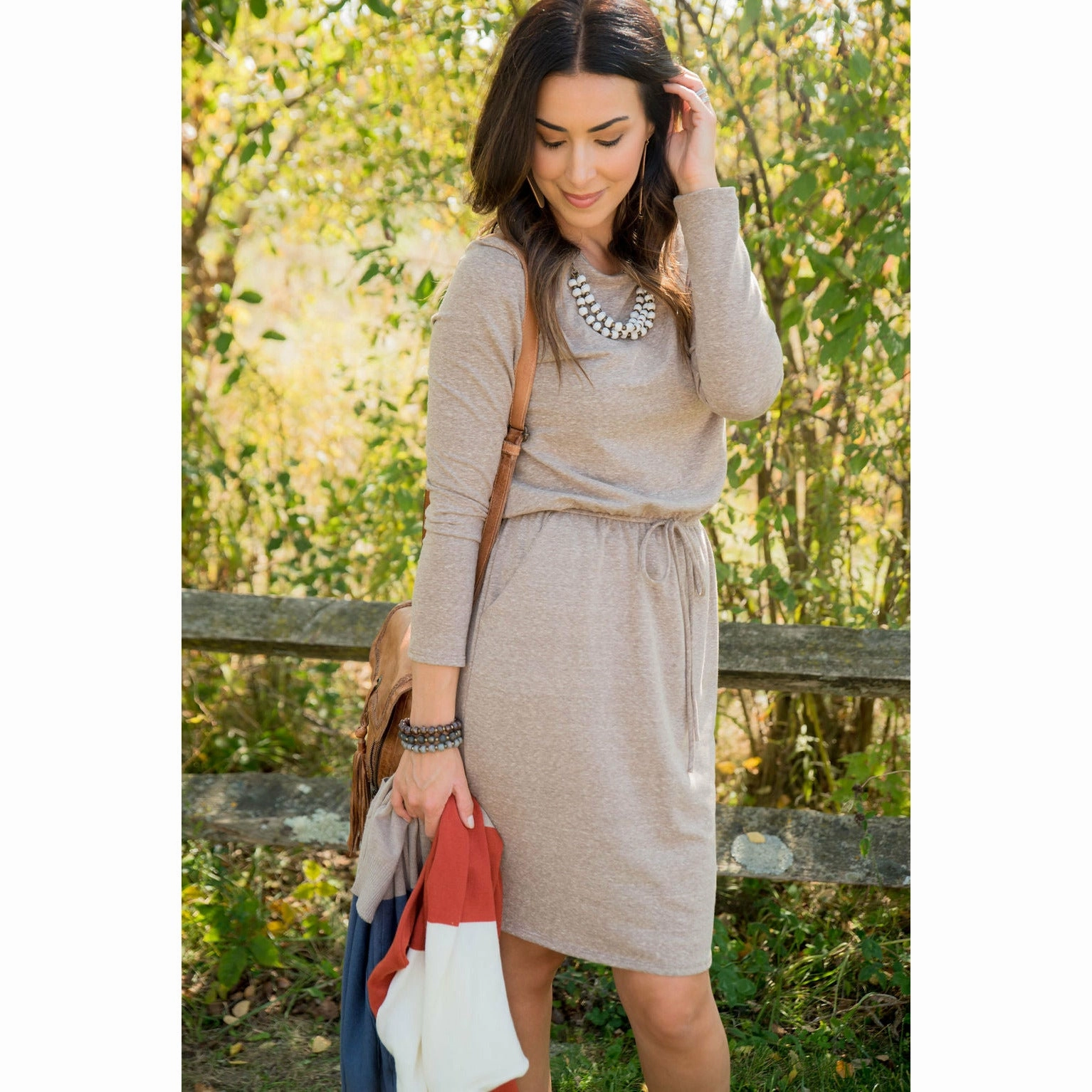 Pocket Drawstring Sweatshirt Dress Gathered Skirt