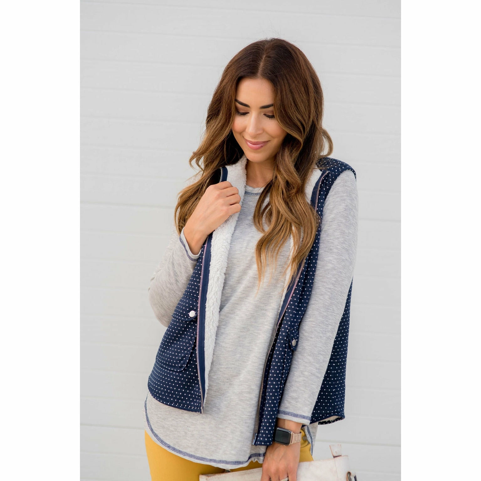 ElasticCuffs Cozy Street Style Pocket Polka Dot Vest