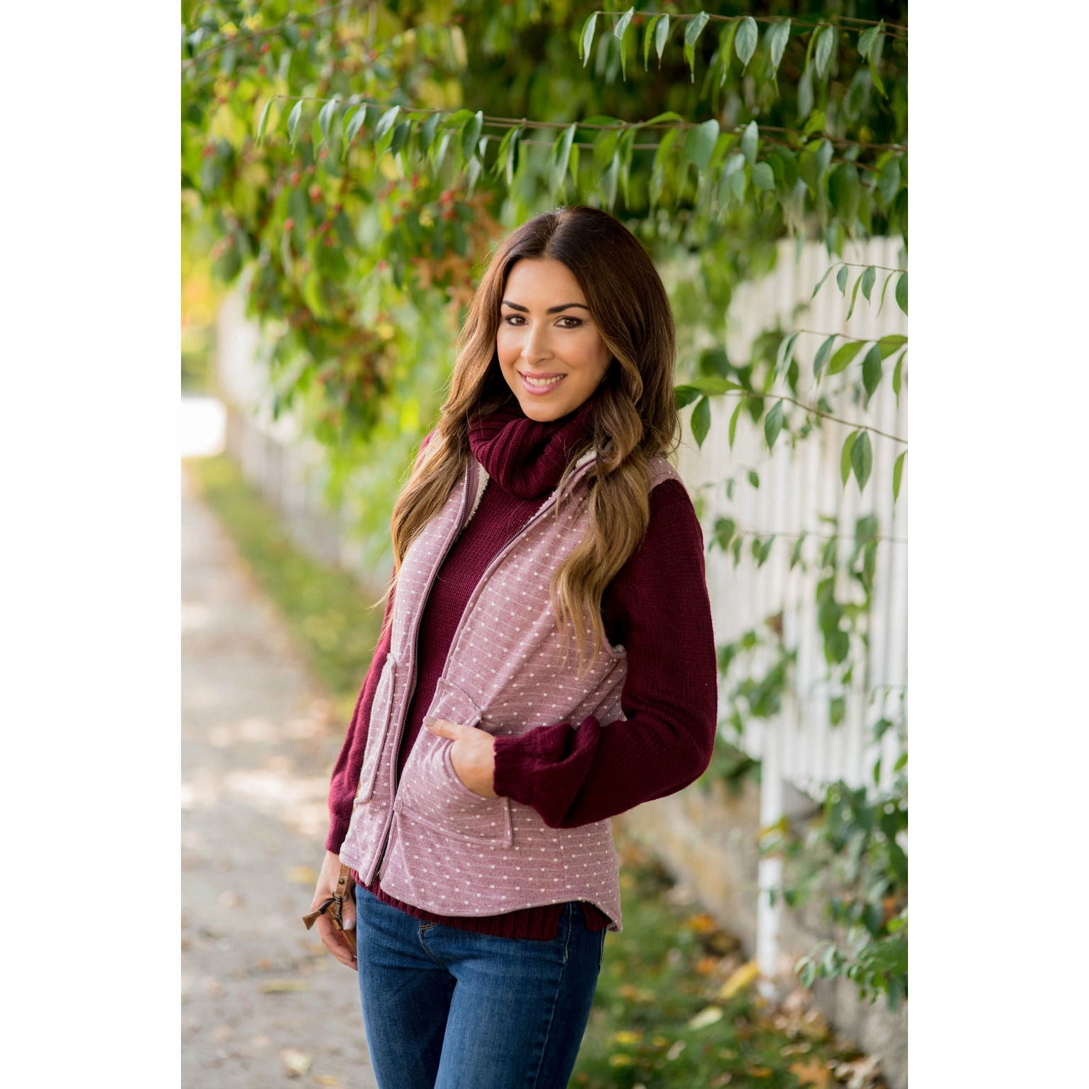 Polka Dot Sherpa Lined Vest Windproof Material