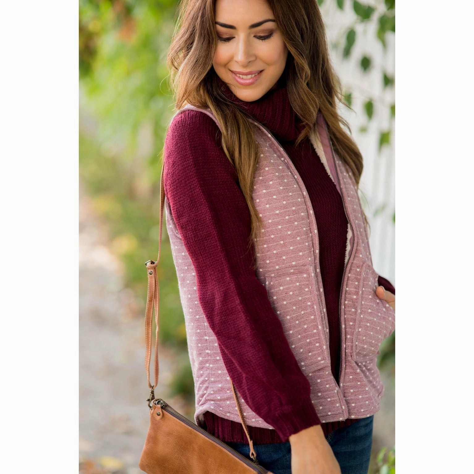 Polka Dot Sherpa Lined Vest Neutral Look