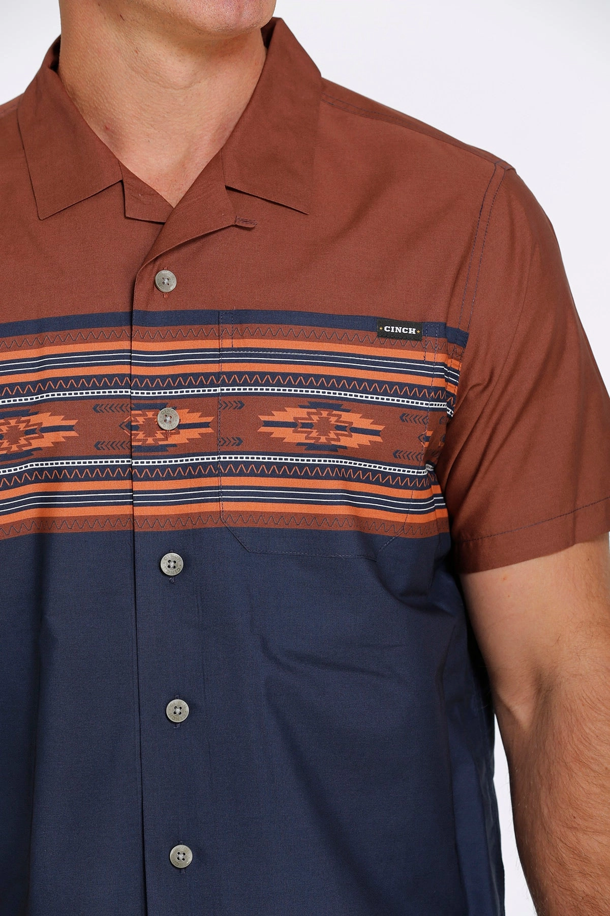Versatile Fit Urban Edge Cinch Blue & Brown Aztec Print Shirt