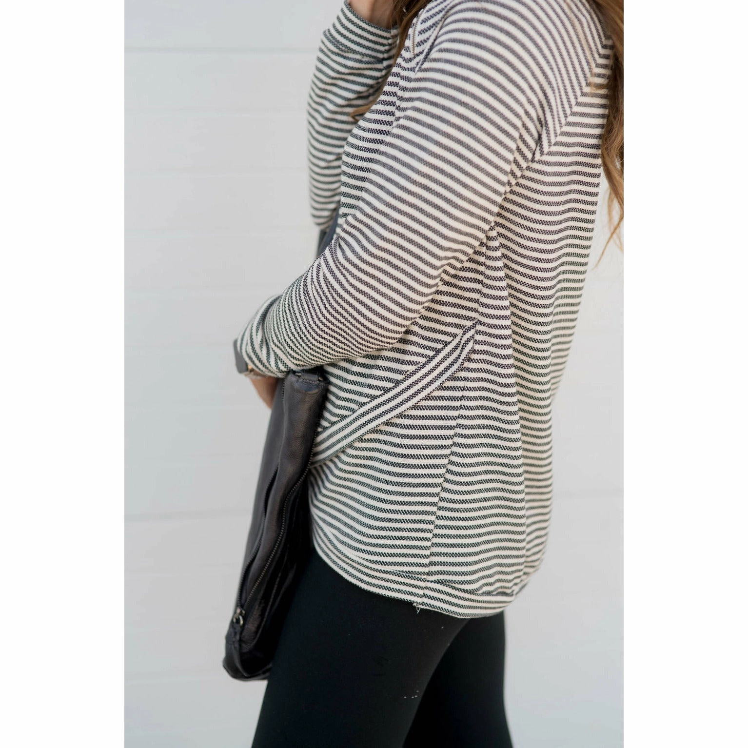 Urban Essential product vacation wearability Striped Faux Wrap Zipper Neck Sweatshirt