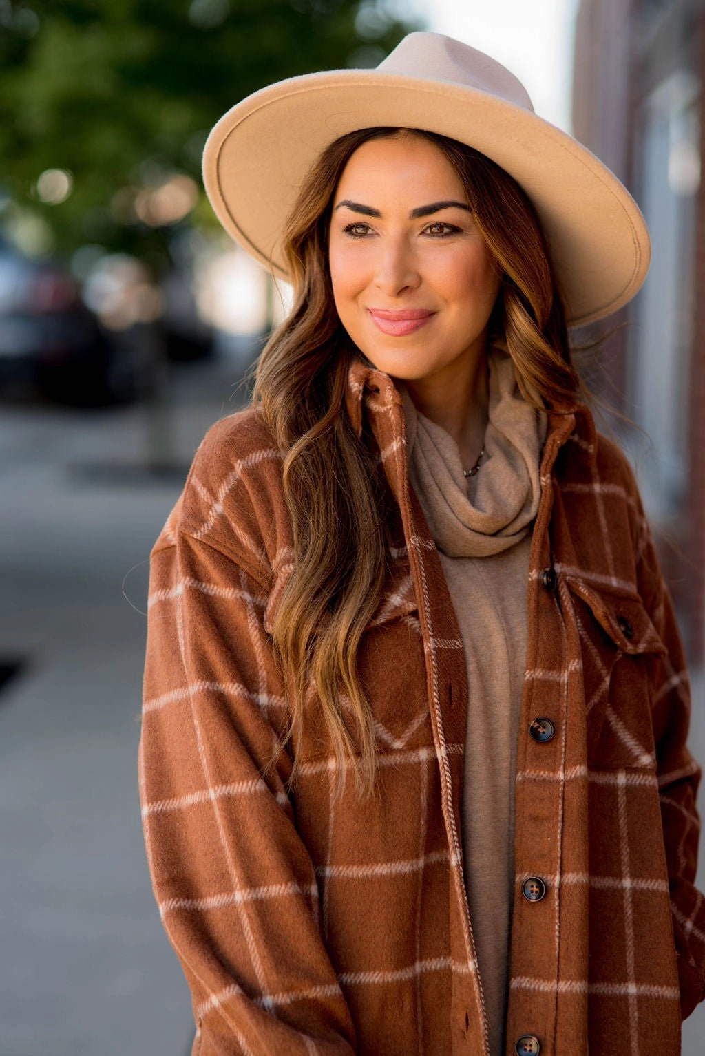 Rubberized Edging Pumpkin Picking Plaid Shacket