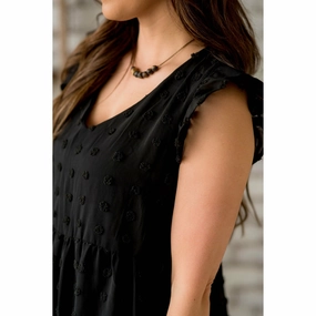 Tiered Textured Dot Dress Front Ruffle