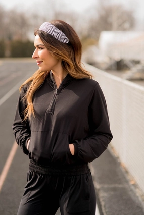 Quarter Zip Cinched Bottom Hoodie logoed