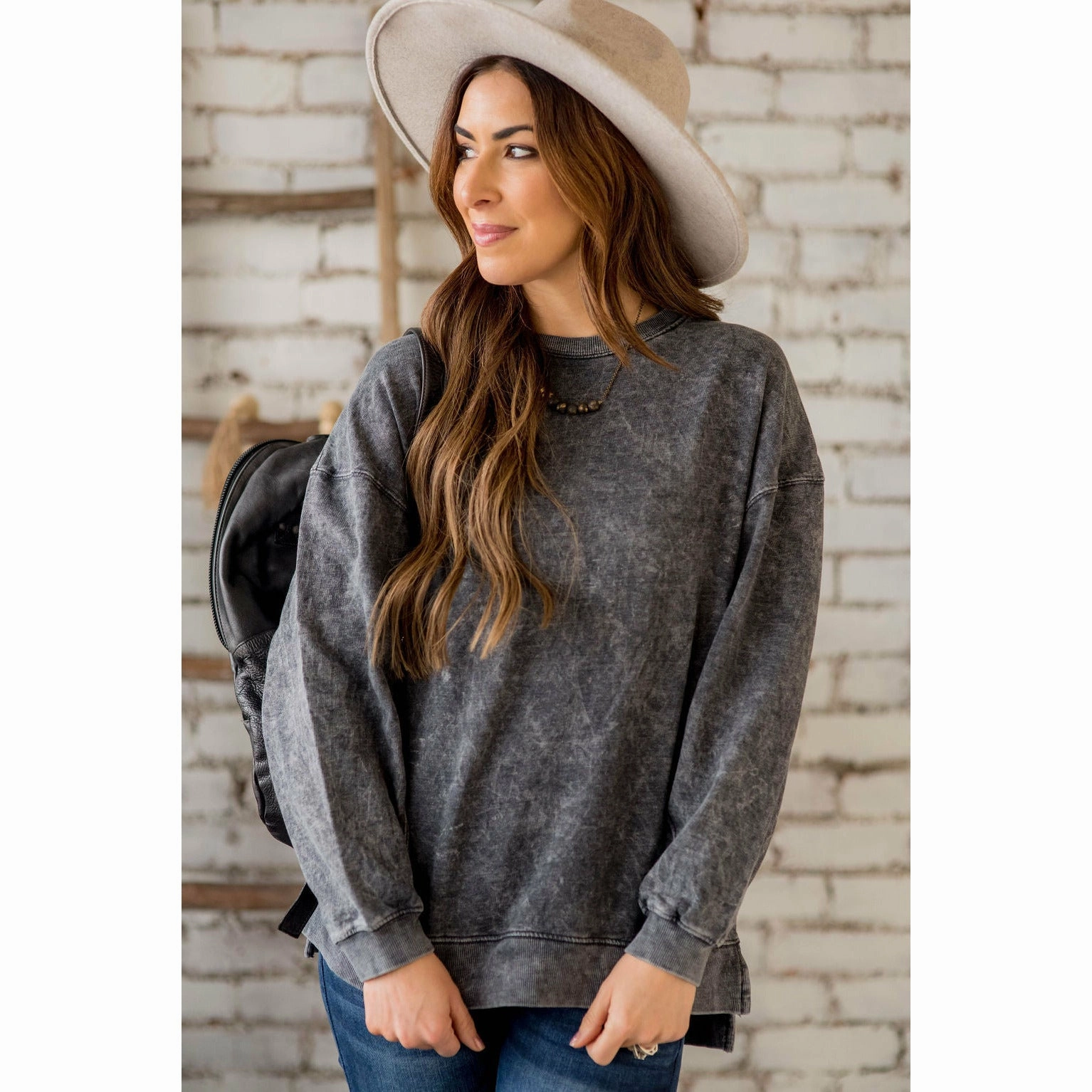 Acid Wash Sweatshirt Buttoned