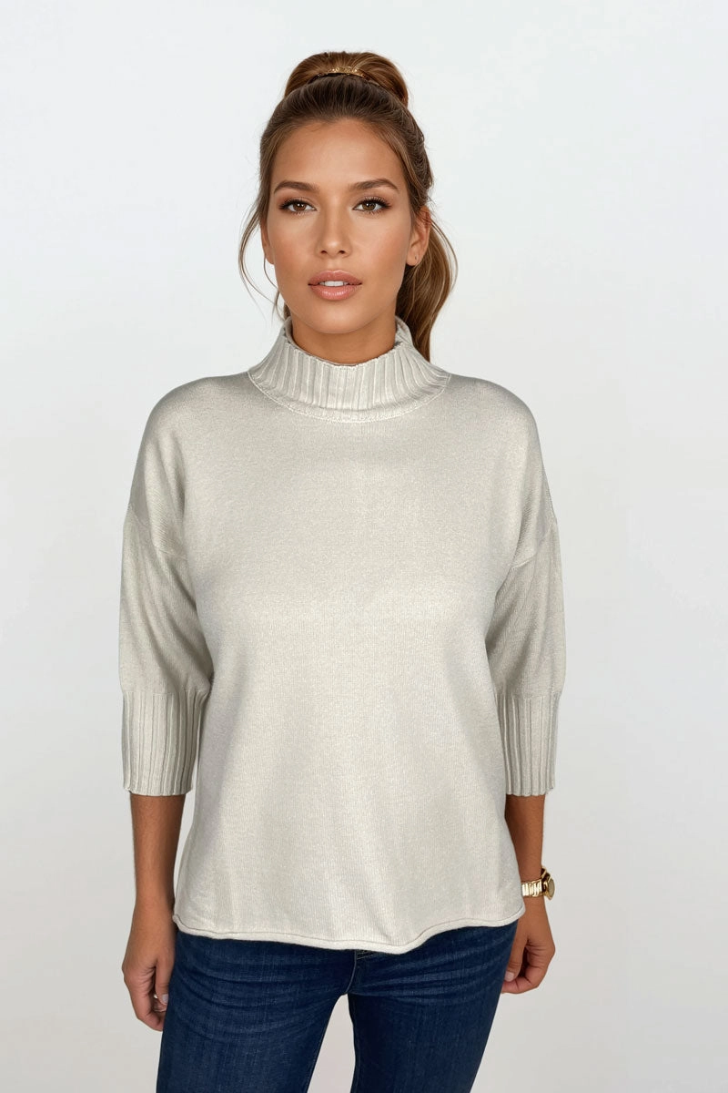 Soft Fabric Look Organic Rags Mock Turtleneck Sweater