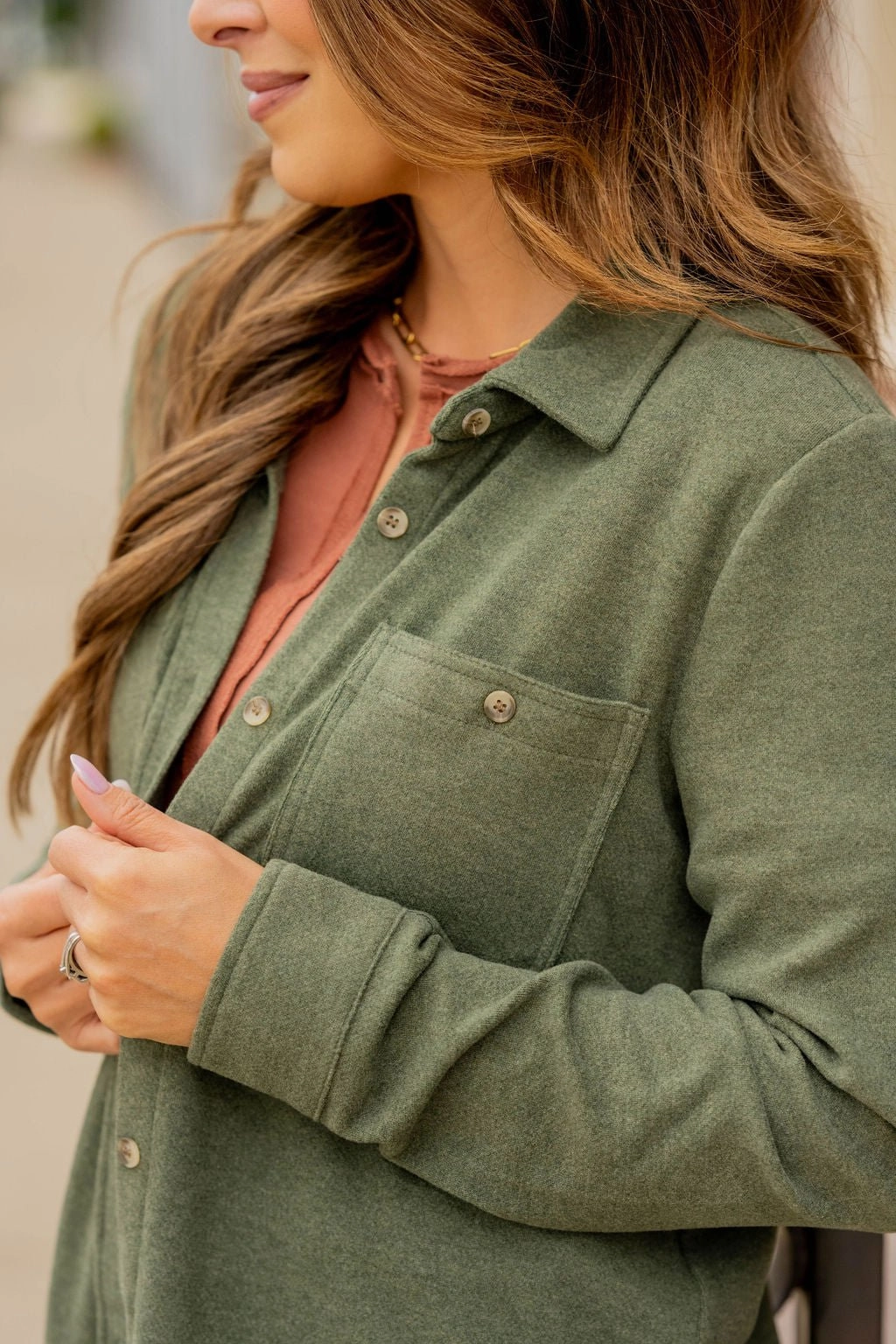 Heathered Two Pocket Shacket Hooded style