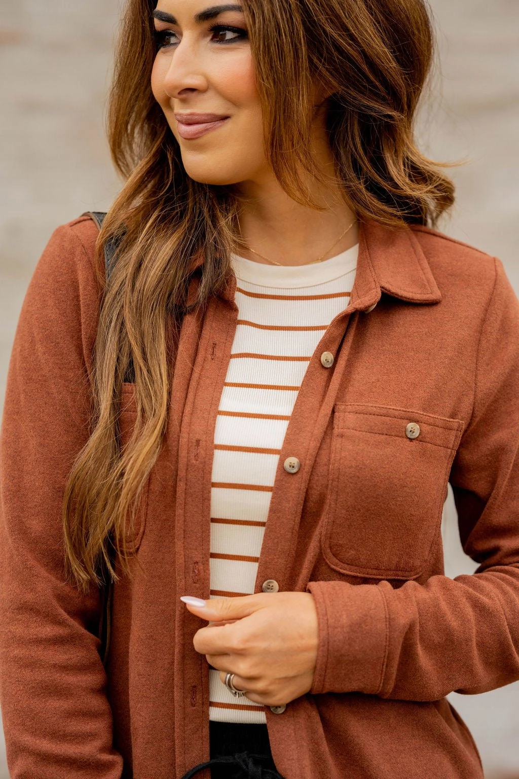 Noise Reduced Fabrics Heathered Two Pocket Shacket