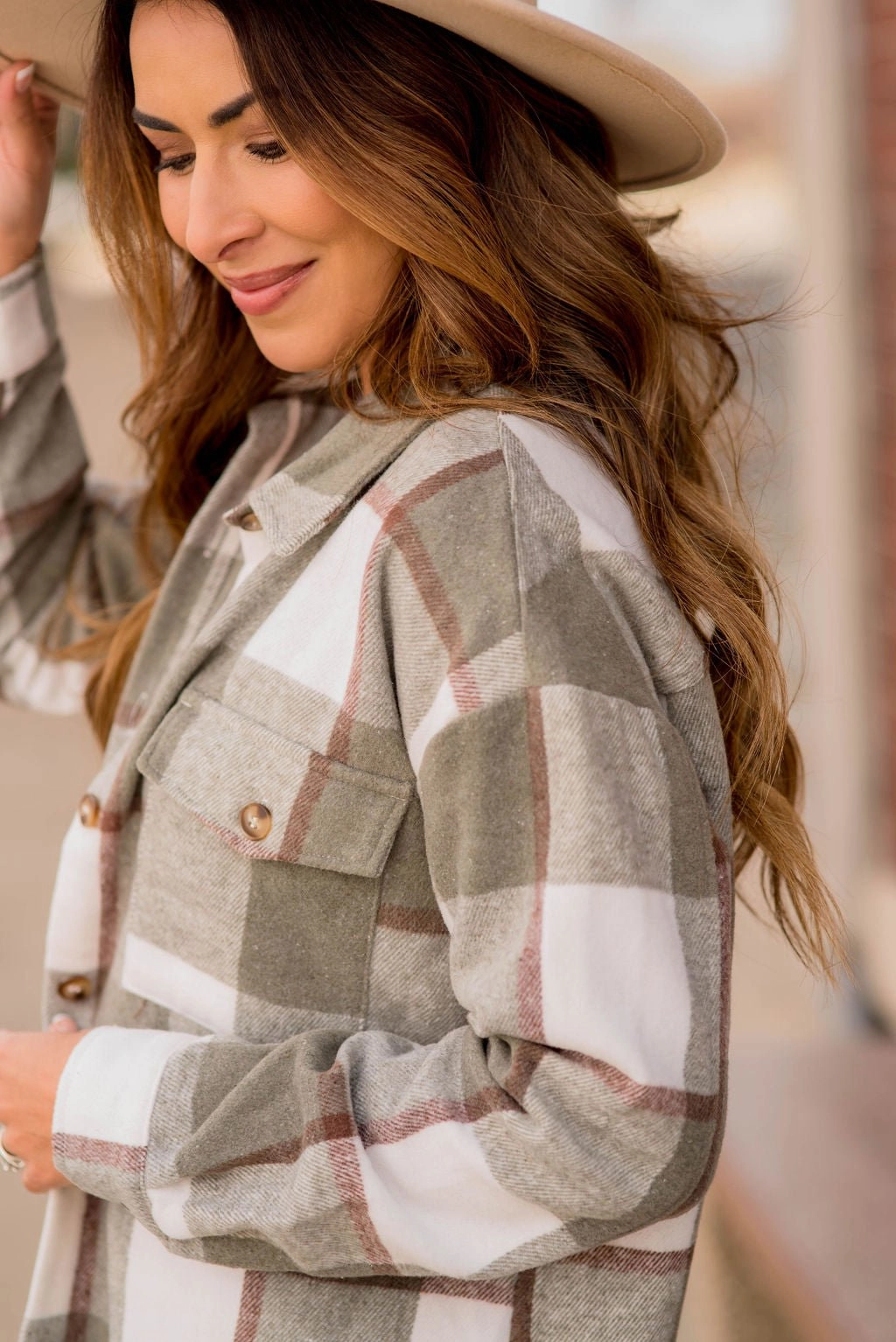 Eco Friendly Dye Process Practical Everyday Fit Frayed Trim Plaid Shacket