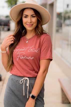 GarmentDyed stain resistant coating Support Local Farmers Cursive Graphic Tee